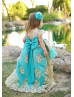 Cap Sleeves Turquoise High Low Flower Girl Dress